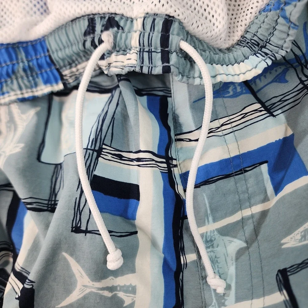 Columbia PFG AOP Fish Swim Trunks Men XXL 40x6 Gray Blue White Omni Shade Pocket
